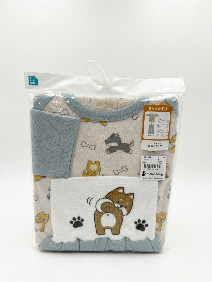 【Nishimatsuya】Warm Soft Quilt Cute Shiba Inu & Dog Bone High-Waist Belly Guard Kids Pajamas Set