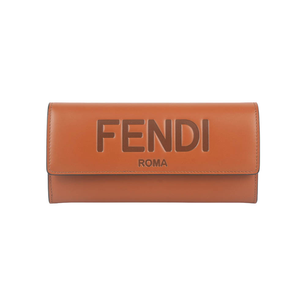 【Fendi】Logo 壓印小牛皮翻蓋二折長夾(焦糖色)