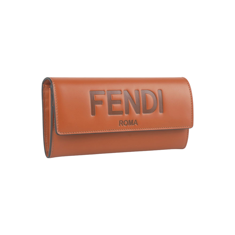 【Fendi】Logo 壓印小牛皮翻蓋二折長夾(焦糖色)