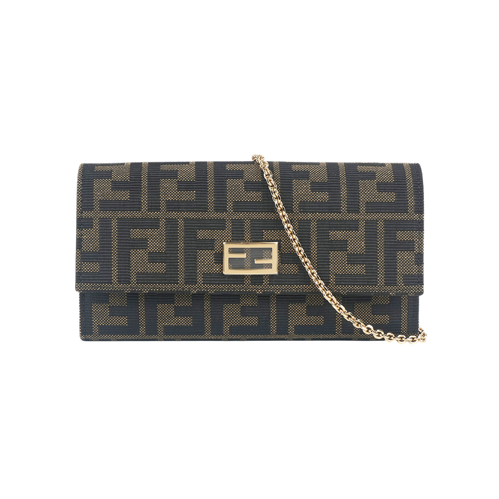【Fendi】FF Tube 緹花帆布附鏈帶長夾/手拿包(棕色)