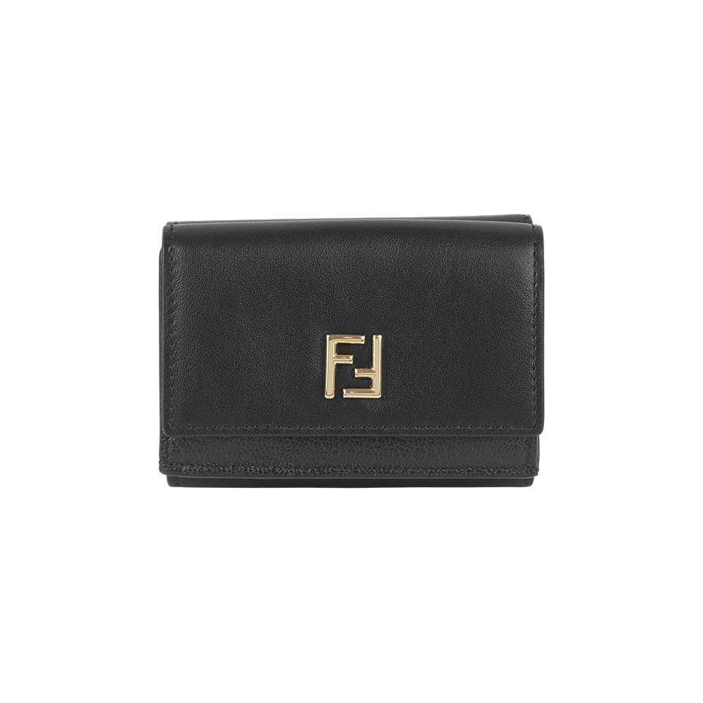 【Fendi】FF Logo 小牛皮釦式三折短夾(黑色)