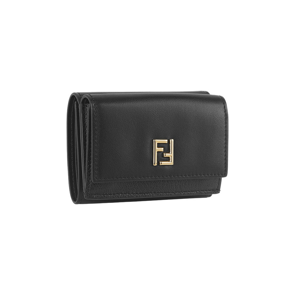 【Fendi】FF Logo 小牛皮釦式三折短夾(黑色)