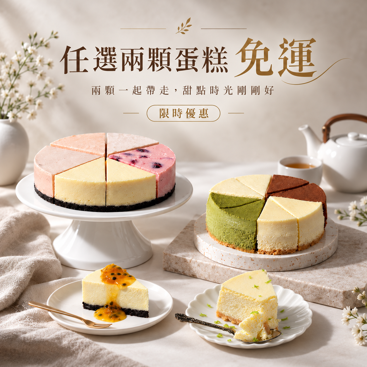 11月免運限定組合-季節四拼生乳酪＋乳酪蛋糕系列